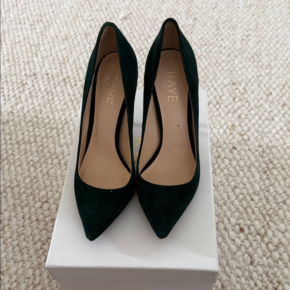 RAYE Dark Green Suede Heels